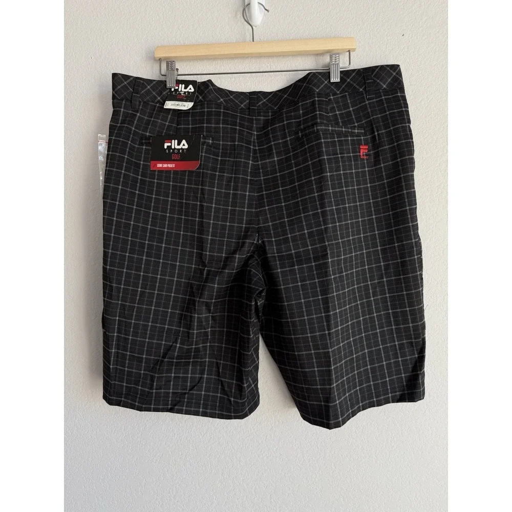 Fila Sport Golf Shorts Mens Sz 40 Black Plaid Performance Flat Front Stretch NEW